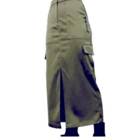 House of Harlow 1960 Dark Olive Green Satin Cargo Maxi Skirt NEW Size SMALL - Picture 1 of 12